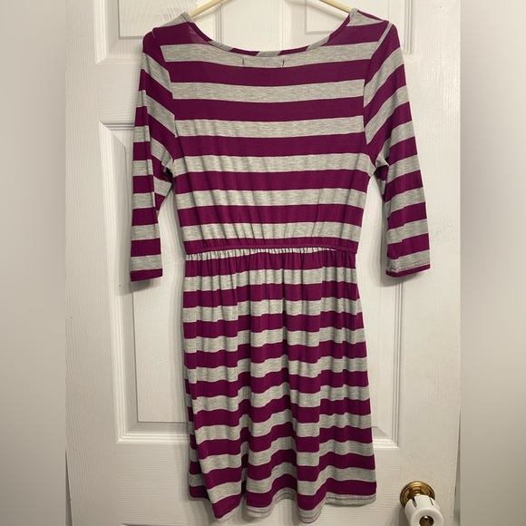 Purple and grey striped skater dress - Picture 2 of 3